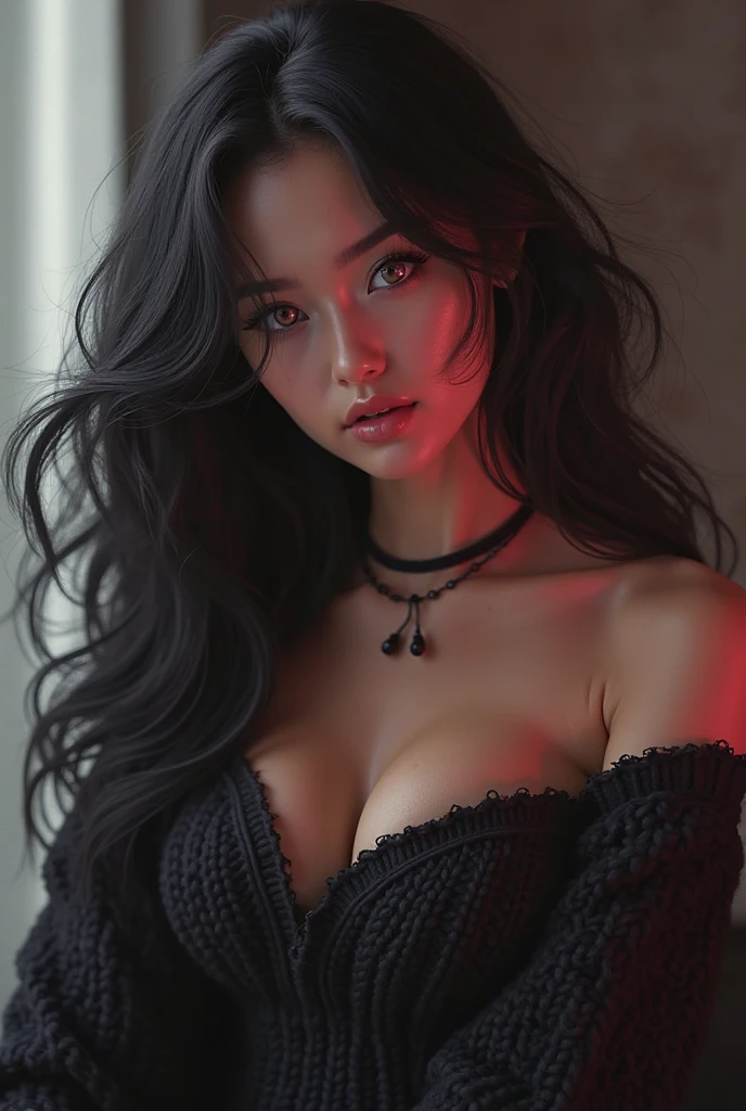 A Asian girl with half blue and half gray hair, white skin and green eyes, with lace lingerie, that this is full body, sitting in bed, that the girl is sexy, who is between 20 and 2 and who bites his lower lip, that the lips are black, Large and firm breasts, remember the proportions of the body in general