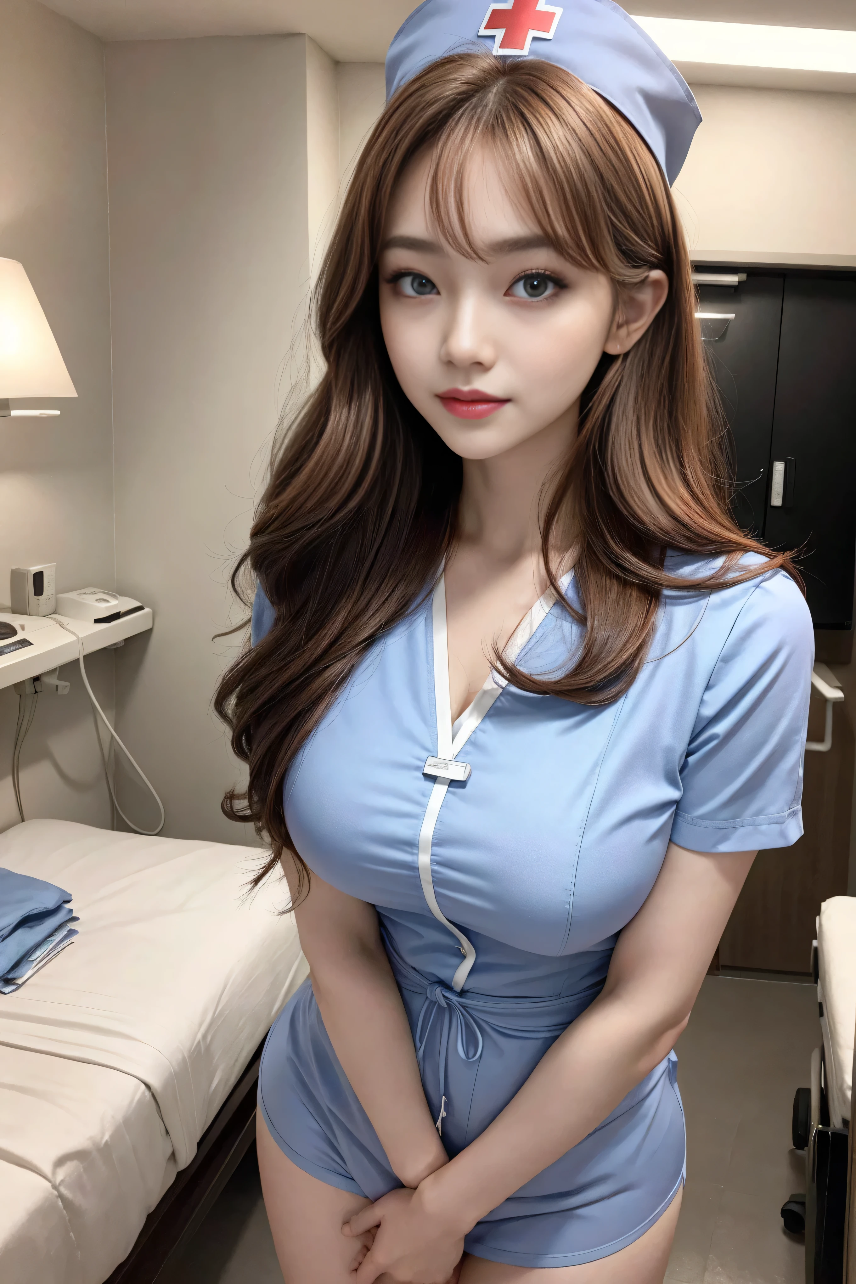 100 Girls,Crowded, Long Hair, Brown Hair, sexy, A line of girls, Girls in line, Girls only, Sisters, ((nurse's uniform、slouch、Exposed breasts))，Full body photo:1.9， Adorable， smile， Slim face, the body is slim， Short Brown Hair， 32k, masterpiece， Best image quality，Ultra-high resolution，Perfect hands，Black Choker、blue eyes、bangs、Very thick and long eyelashes, Lots of girls、((Big Breasts)), Dependents, Big Breasts, Red lipstick、Hospital room、
