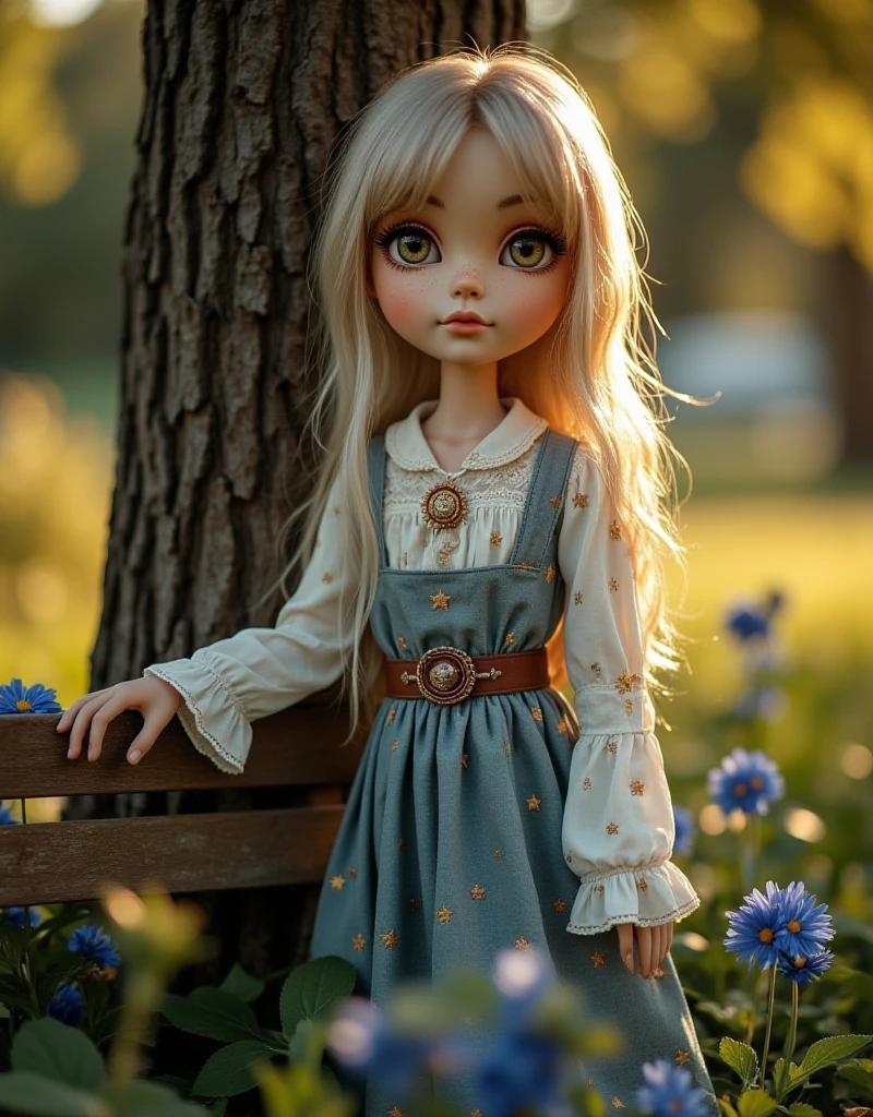 La mejor calidad, Ultra detallado,fotorrealista:1.37), A detailed illustration of little girl elf. Once. Tiene llamativos ojos color miel y cabello negro trenzado.. His little ears peek out from under his hat, and she is dressed in a long flowing skirt. The artwork shows vivid colors and a realistic representation of the character.. Lighting creates a warm and magical atmosphere.