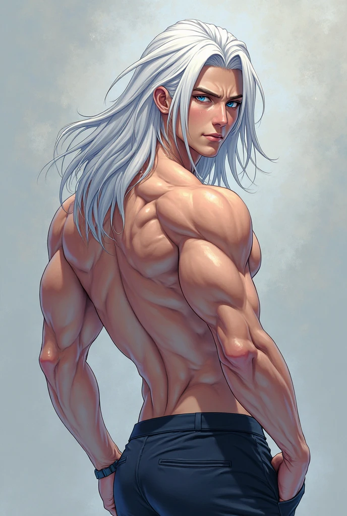 very handsome white man long white oily hair, slightly muscular, big thick lips, black thick eye lin