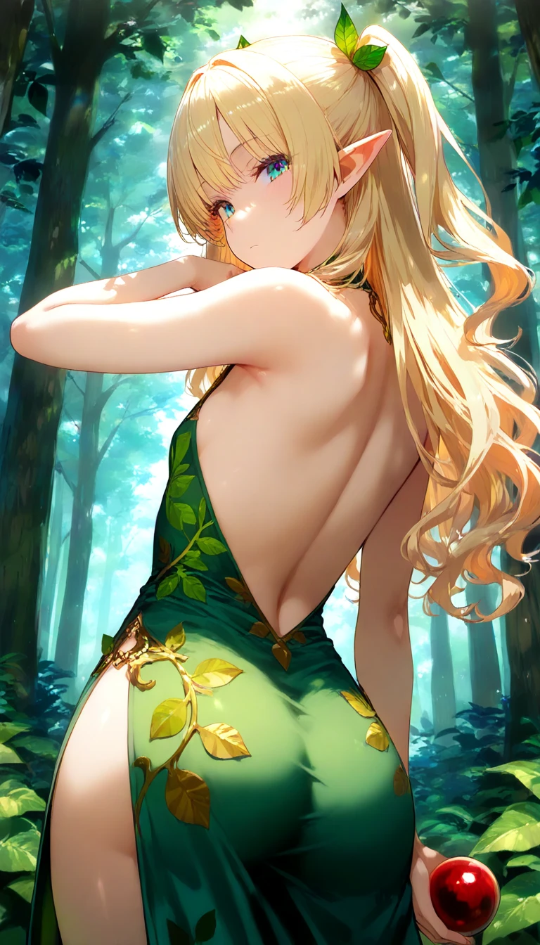 girl with her naked body covered by plants, leaves and vines, plants and vines all over her body, Poison Ivy, medium breasts, long hair, sincere smile, imposing pose, yellow eyes, sculptural and curvy body, full body, BREAK, forest background with vines descending from forest trees, nature, field of vineyards, (ultra-realistic), {extremely detailed 8k CG unity wallpaper}, Expansive landscape photography, (a view from below that prioritizes the grandeur of the character, expansive view of wide field), (low angle shot), (high light: 1.5), (low light: 1.0), (warm light source: 1.0), complex details, (iridescent colors: 1.5 ), (bright lighting), (atmospheric lighting), dreamy, magical, special