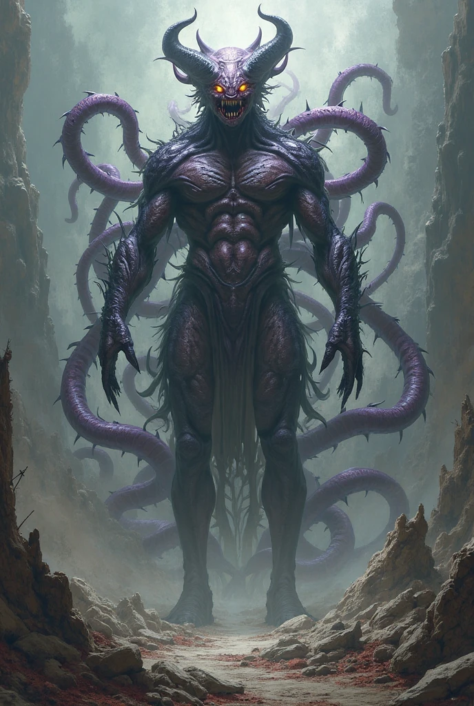 Scary cosmic entity, tentacles, nojento, sem olhos, multiple faces, corpo de serpente, homem, muscle body