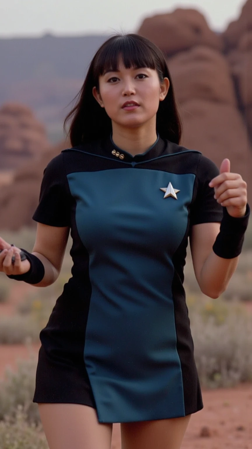 young woman with long hair in s1999unf uniform,white left sleeve,in a forest<lora:S1999_small:0.8>