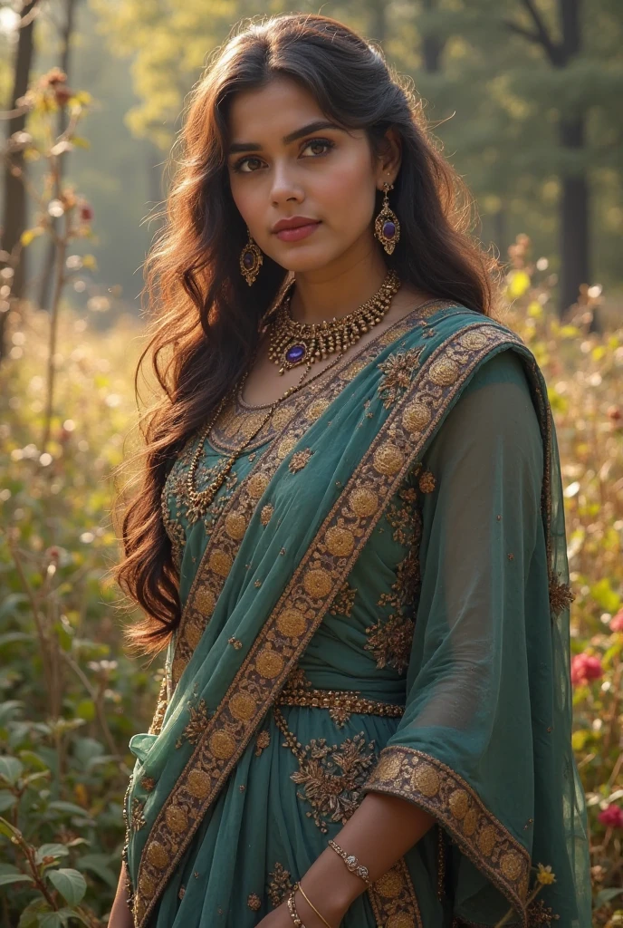 An environment with parametric interior decoration and works of art, vernissage atmosphere, stunning intricate full color portrait of a indianwoman, wearing a green dress, orange hair, happy, epic character composition, by ilya kuvshinov, alessio albi, nina masic, sharp focus, natural lighting, subsurface scattering, f2, 35mm, film grain, portait, closeup, very detailed skin texture