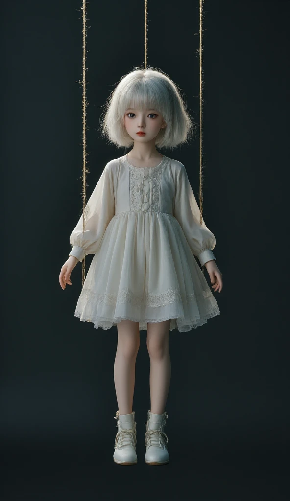 Cute little girl s,watery big eyes,full bodyesbian,Delicate shoes,Exquisite Hair,White clothes,,small,,Clay texture,clean backdrop,natural soft light,best qualtiy,hyper-detailing,arte 3D,c4d,,OC renderer,3Drenderingof,8k