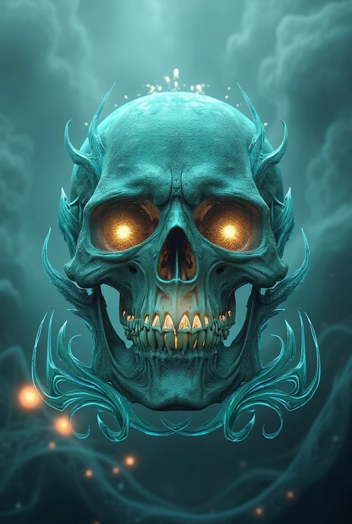 “Vector t-shirt design featuring a captivating and intricate digital illustration of a highly detailed golden skull. The skull is adorned with exquisite patterns and motifs, with its eyes sparkling in a vivid blue hue and sharp, menacing teeth contrasting against the dark voids surrounding it. The backdrop consists of swirling golden patterns that enhance the surreal and otherworldly atmosphere. The color palette should combine gold, black, and shades of blue, creating a striking contrast that adds to the image's enigmatic charm. The design should focus on capturing the intricate details and dynamic contrasts to create a visually stunning and memorable t-shirt design." ((More detail, enhanced, poakl))