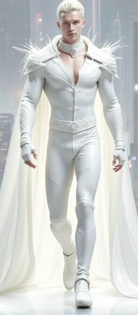 1male white people,((Thin)),((being thin)),Muscular, Palatial palace,cage,strappy,White rope,White cloth curtains,(Detail light),Tattooed with,Transparent tulle,white albino skin,oily wet skin,Full nudity on the back,Lateral face,Falling white petals