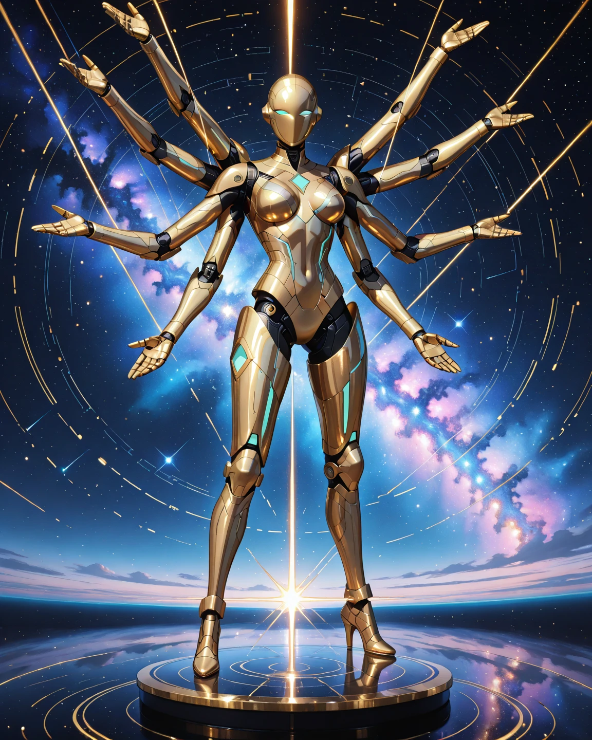 Jojo's Bizarre Adventures stand that has a futuristic appearance, with a slender and metallic structure. Its head has a digital display that shows the current temperature. Its arms are equipped with tubes and radiators.