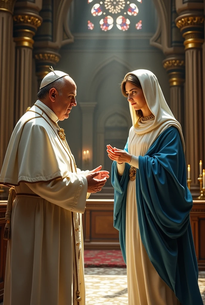 In the year 1895, in the Vatican Audience Hall, uma adolescente loira e cacheada chamada isabella pede permissão ao Papa para se tornar freira. Dressed in an elegant blue dress and with a look of devotion, she explains that since she was young she felt a vocation for religious life. O Papa, attentive and kind, listens to the young woman and confirms that she has the support of her family and spiritual guides. With approval and blessing, ele encoraja isabella a seguir sua vocação com fé e dedicação. isabella, thrilled, thanks and leaves, feeling peace and fulfillment.