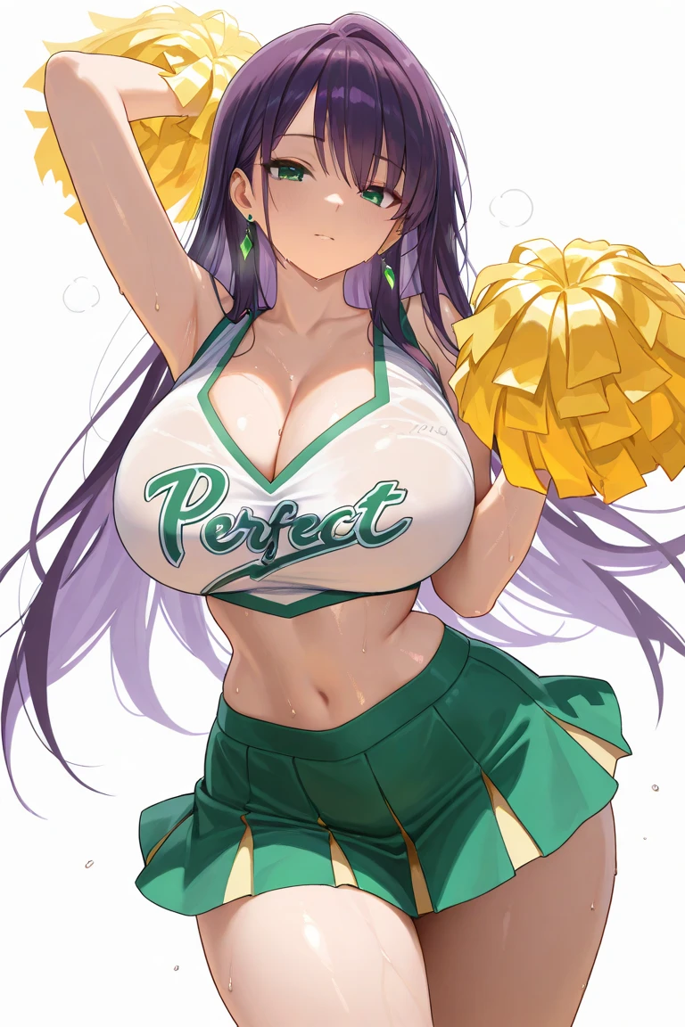 1 sexy MILF, Cheerleader, pregnant, long hair brunette, green eyes.