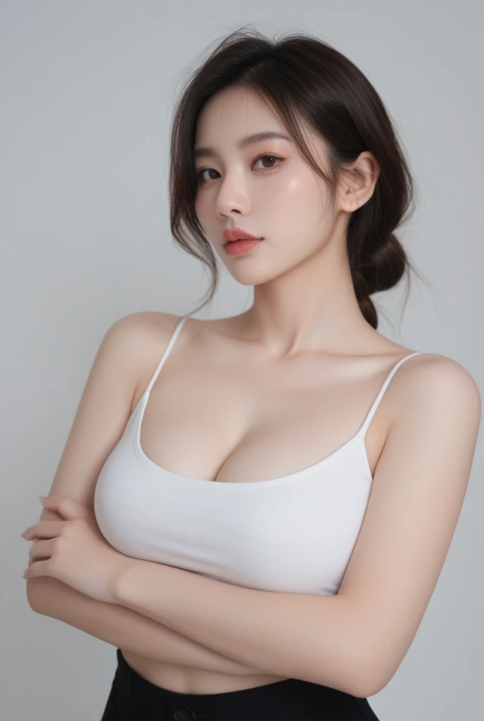 (((Masterpiece))), (((high resolution)))、(((8k quality)))、(((perfect face)))、(((K-pop idols)))、25 years old、(tank top), Look at the camera, (High quality eyes), (detailed face), (Fine texture), (big tits), (Plump)