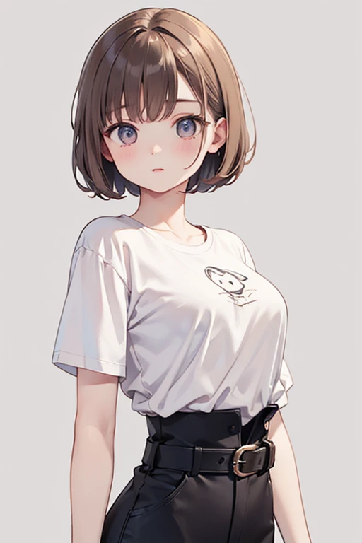 (((masterpiece, best quality, ultra highres, 1 girl, solo, no background))), super detailed skin and face and eyes and finger, beautiful japanese woman, small breasts:1.5, skinny, light brown hair, white background, very short pixie hair, knee shot, Generate with illustrations, Various expressions, Various poses, The background should be simple, with the character positioned centrally, outline, anime, 2d, boyish, expressionless, thong, back view,