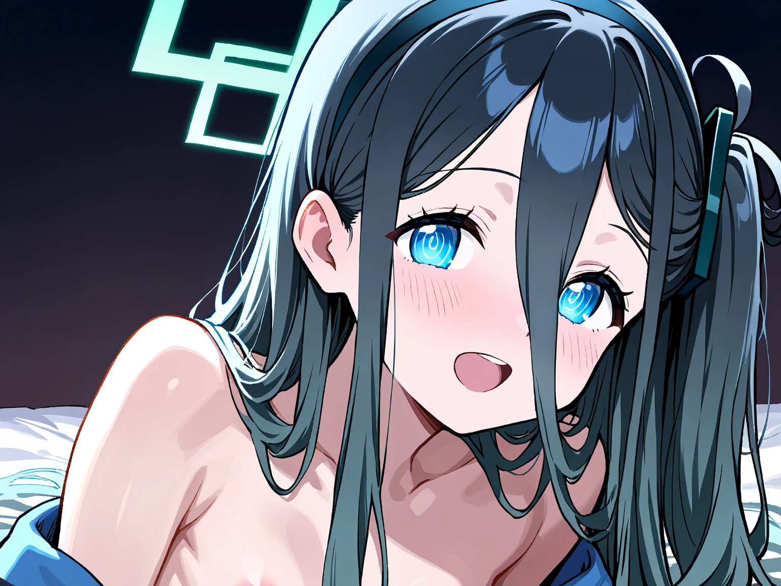 masterpiece, best quality, 1 girl, darkblue hair, long hair, team rocket,team rocket uniform, twitch, slapstick comedy, laugh eyes, laugh open mouth