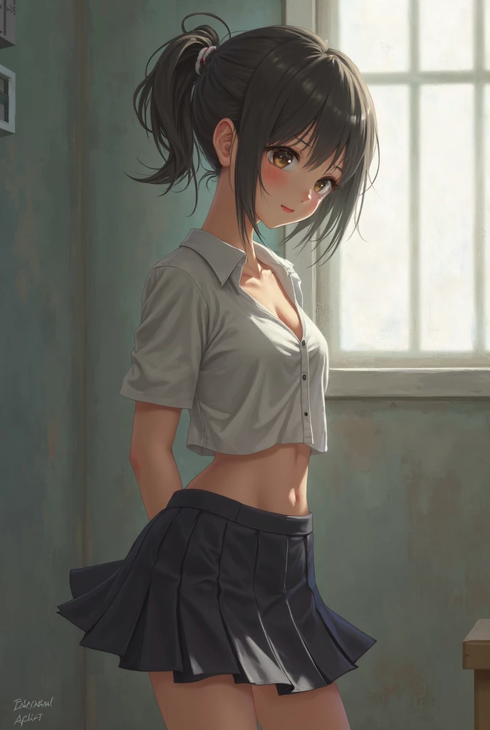 One Girl、blush、Embarrassed look、Perfect Anatomy、Short Bob、Small breasts、(((turtleneck、skirt、Black knee socks)))、((Hair tousled by the wind、Messy Hair、Broken hairstyle))、(((The wind flips my skirt:1.3、Red panties、Cute ass)))、Pay attention to the butt、Professional Lighting, Film Grain, chromatic aberration, (Eye and facial details:1.0), (Bokeh:1.1)、software:1.5)))、 highest quality, 8k, 20talent , (Butt crack:1.4)
