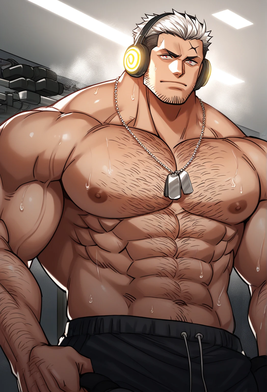 1boy, very tall man, sidepec, mazjojo, muscular male, muscular, huge muscle, bara, solo, looking to the side, annoyed, mature male, short hair, beard stubble, undercut, stubble, (uzumaki_naruto:1.5), blonde_hair, spiked_hair, blue eyes, parted lips, white background, simple background, best quality, amazing quality, best aesthetic, absurdres, year 2023, big muscle, strong waist, huge biceps, huge pectorals, very tall, thick thigh, large hands, hyper muscle, brown skin, abs, nsfw, huge penis, cum, projectile cum, naked, nude, steam sweat, hairy, girthy penis, sparse chest hair, strongman waist