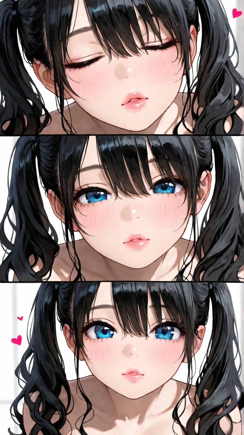 (((fullnude)))、realisticlying,2 females,(A dark-haired)、selfee,Open your mouth wide,(((White liquid in the mouth)))、Tongue sticking out pose,Face Zoom,Looking Up,,Sit up,Background bedroom,(((Biting the male genitalia)))、