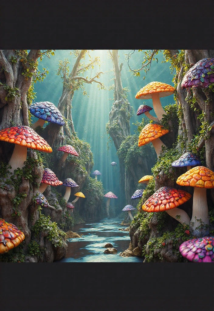 Multi-colored mushrooms, melting, moving