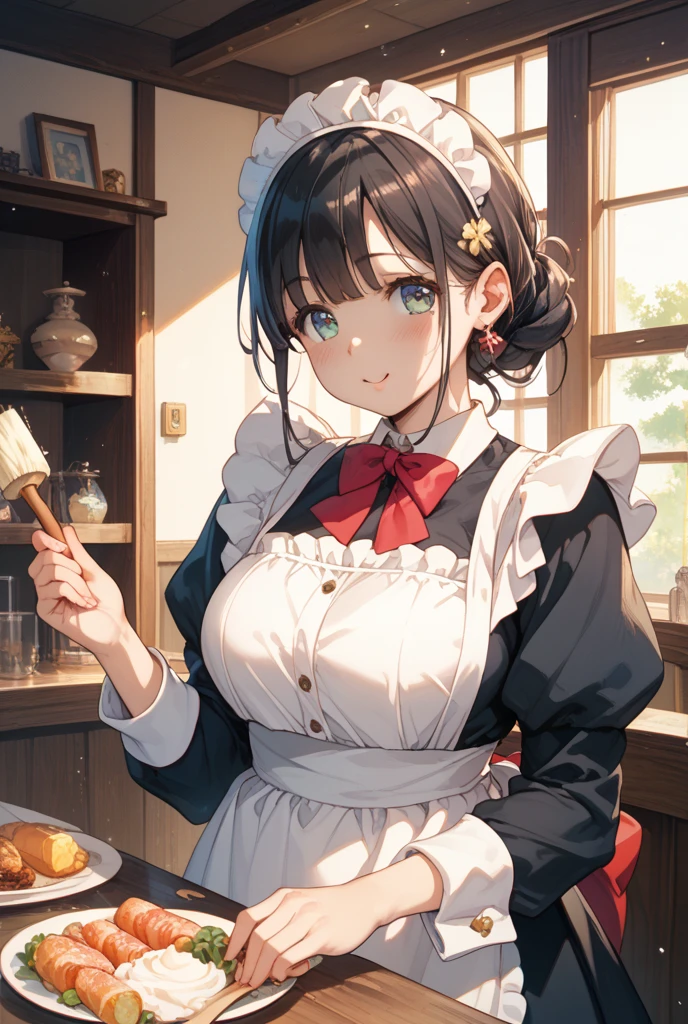 best quality, high_resolution, distinct_image, detailed background ,girl,dutch angle, wet, maid, cafeteria,