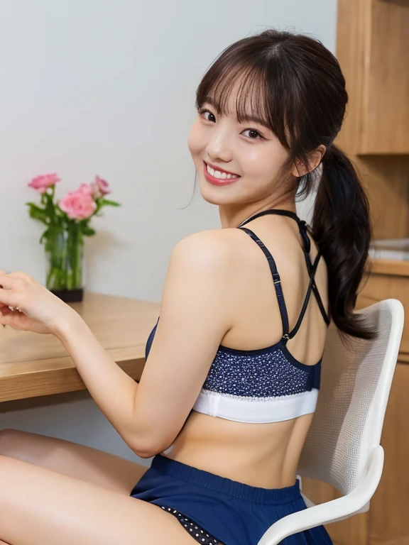 ((Highest quality, 8K, masterpiece: 1.3)), （Full body photography：1.8）, Shoot up to the feet, (1 Japan Idol：1.5),  （Very sexy pose：1.9） ,Very cute face, 19 years old, Baby Face, Emphasize the chest,  (The swimsuit is digging into the buttocks：1.2), Very realistic skin, Natural Shadows, Natural sunlight, ponytail, underwear, underwearが透ける服, Very well balanced body, Big eyes, Long eyelashes, double eyelid, smile,RAW Photos