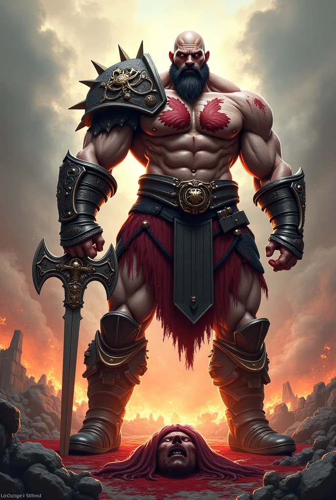 Kratos, God of War, Red bloody axe, angry. --auto --s2
