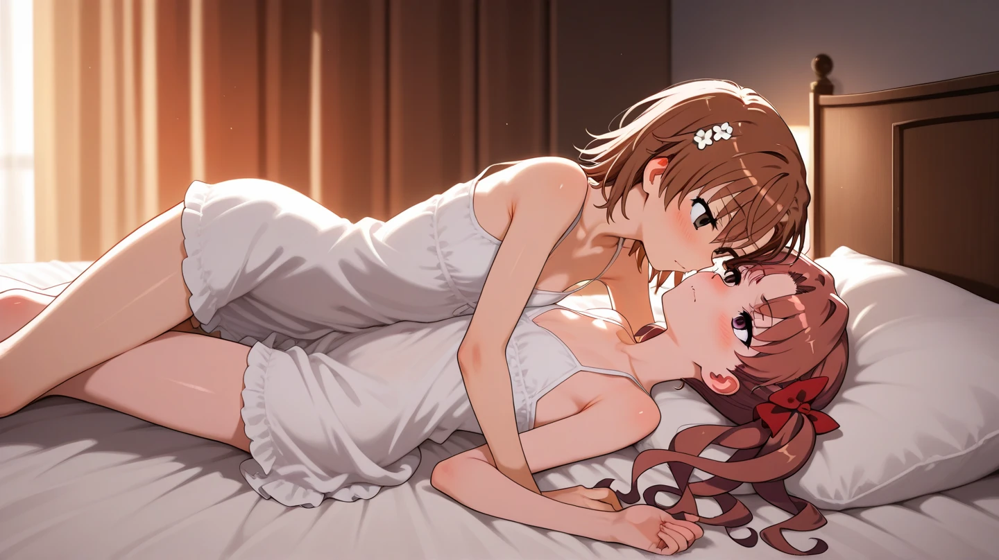 naked asuka from Neon Genesis Evangelion kissing shinji ikari, space ship, futuristic, bed