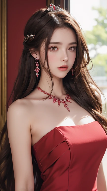 最high quality, masterpiece, High resolution, One girl, Chinese Hanfu,Chinese Architect Background, Red scarf, hair ornaments,necklace, jewelry,Beautiful Face,On top of that_body, Tyndall effect,Realistic, Dark studio, Rim Light, Two-tone lighting,(Skin with attention to detail:1.2), 8k uhd, Digital SLR, Soft lighting, high quality, Volumetric lighting, Frank, photograph, High resolution, 4K, 8k, Bokeh,Girl in a red dress