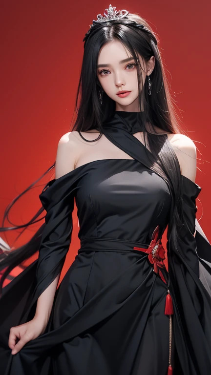 nar_kurenai_yuhi,Divide hair in the middle,see-through transparent clothes,(Arashi:1.2),Red eyes,,Makeup,huge tit,areola of breast,tit