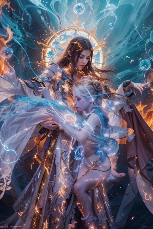Enchanted Sorceresses, Delicate as Moonlight
Stunningly beautiful, these sorceresses are adorned with ethereal, shimmering robes that dance around their ankles as they move with grace and elegance. Their enchanting eyes, twinkling like stars, seem to hold a mesmerizing allure. Long, flowing hair cascades down their backs, catching the light and accentuating their sensuality. In their hands, they wield ancient books, their fingers tracing mysterious symbols, invoking spells that seem to defy the natural world. A warm, golden aura surrounds them, hinting at their magical power. Despite their fiery