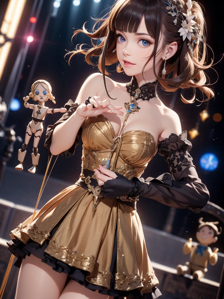 masutepiece,A hyper-realistic,32K,the Extremely Detailed CG Unity 8K Wallpapers, Best Quality,girl,((Solo)),(Wearing a latex venetian gown),,(wearing venetian shiny mask),Twin tail hair,Smile,gal makeup,Latex Gloves,upper body