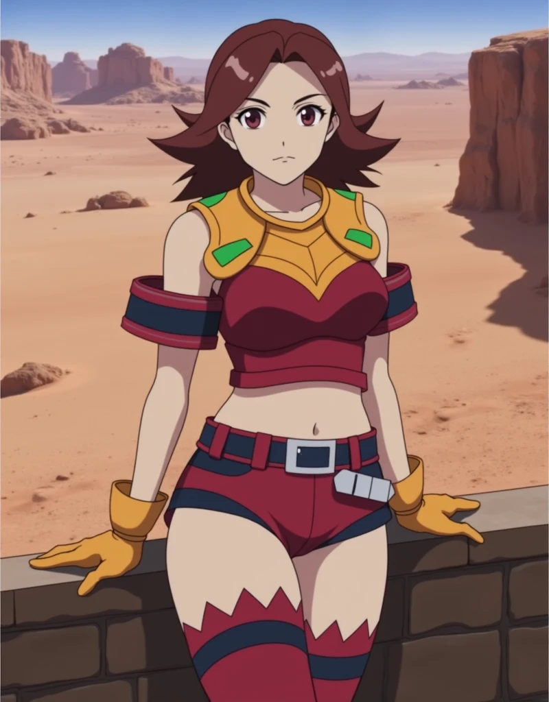 masterpiece, best quality, traditional media, 90s anime, retro anime, flat colors,
mimiru dothack,
happy, :D, smile,
1girl, solo, weapon, sword, dark skin, dark-skinned female, brown hair, armor, braid, huge weapon, midriff, blue eyes, loincloth, nave, medium hair, spiked hair, choker, tribal tattoos, bikini armor, pantyhose, gauntlets, facial mark
<lyco:GoodHands-beta2:1.0>, (desert), (sky), daytime, sun,
8k resolution, photorealistic masterpiece, maximalist, intricately detailed, complex, elegant, expansive, fantastical, (best quality), (masterpiece), (detailed face), (ultra-detailed) (detailed eyes), (intricate:1.1), (soft focus:1.2), (detailed background, depth of field),
<lora:dothack_mimiru_safetensor_v3_21400:.8>
