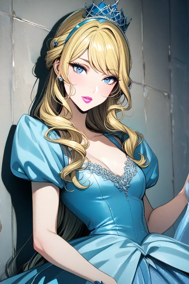 rinoa, blue duster, blue wristbands, half body, smile, holding necklace, unparalleled masterpiece, ultra realistic 8k CG, perfect artwork, seductive posture, sexy pose, alluring, clean, beautiful face, pure face, pale skin, intricate detail, prestige, gorgeous, luxury, fancy ballroom