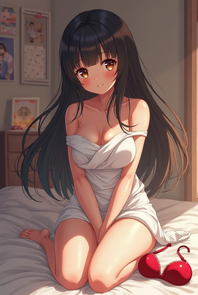 A Japanese girl in anime style, wearing nothing.