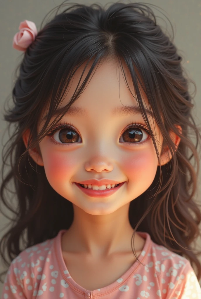 Photorealistic、Chibi Girl、Green Eyes、Baby Face、Severe curly hair、Natural Curly Hair、Golden Hair、freckles、housekeeping woman style、Smile、Cleaning energetically with a broom