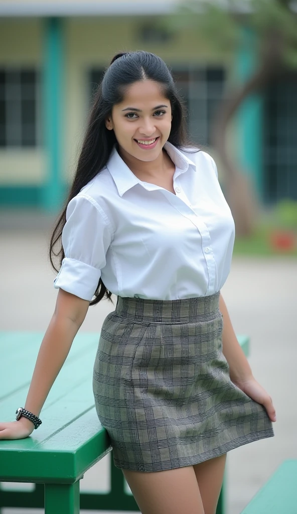(realistic, perfect, photograph), a 20 years old Assamese girl wearing skirts with seducing face sitting position with juicy lips hot  and butt