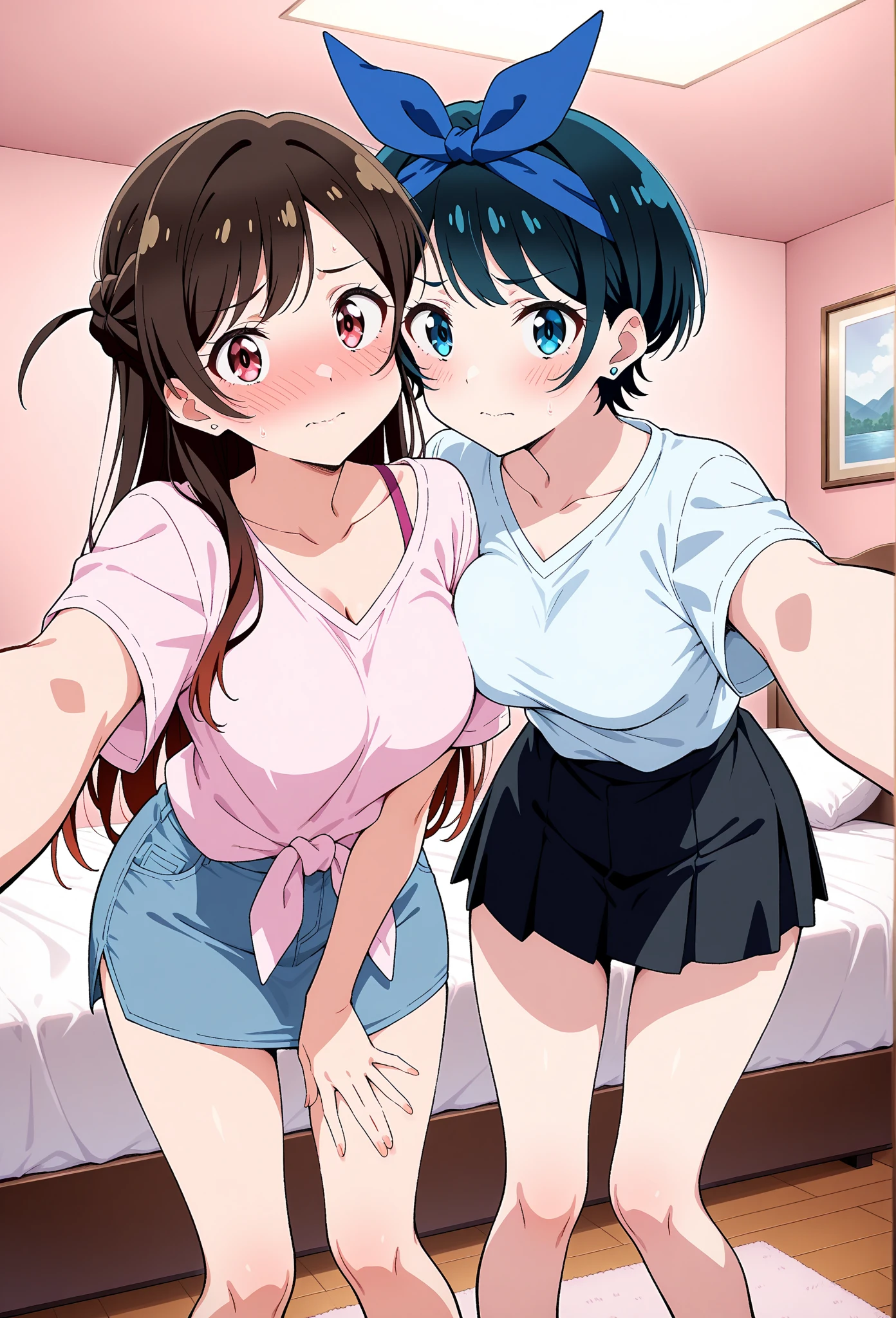 anime girl in black clothes posing for a picture in a kitchen, Sex anime style, two beautiful anime girl, anime girl, anime moe art style, Sex, Sex style, Realistic anime 3d style, by Kose Kanaoka, anime style. 8K, pixiv 3DCG, two girls, twin tails, by Hitoshi Homura