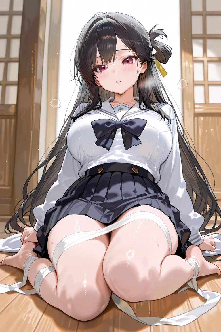 high school girl、younger sister、teenager、Voluptuous body、Plump thighs、Tears、Twin tails、Best image quality、High resolution、masterpiece、super high quality、Spread your legs wide、showing her 、Super large 、Spread your legs、Grey Bra、Grey panties、とてもBig Ass、Ass Shooting、Cowboy Shot、Low Angle、Blushing、4K quality、Sailor suit、Big Ass、Zoom in on the lower body、Wearing black knee socks、Pubic hair growth、Shooting from below、Blushed、Big Breasts、Embarrassed face、Embarrassed face、that'You're tempting me、Fingering her panties、smile、Love Hotel、Dark eyeshadow