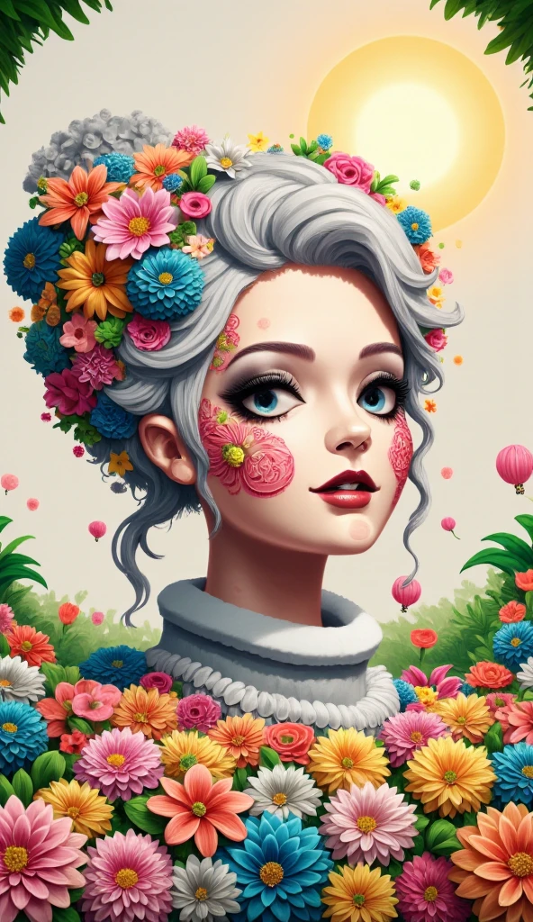 art deco dandelion+strawberry+hat, polygonal silver rgb composition, brutal gloss, photo