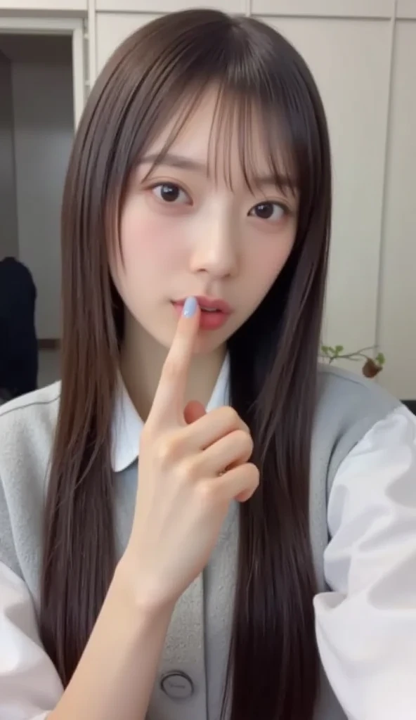 Anime girl in real life, Cute Korean face, cute kawaii girls, ulzzangs, with cute - fine - face, white hime cut hairstyle, Cute natural anime face, as an anime character, She has a cute face, she has a cute expressive face,Eyes are normal,Dreamy,4k,Ultra high quality,Realistis