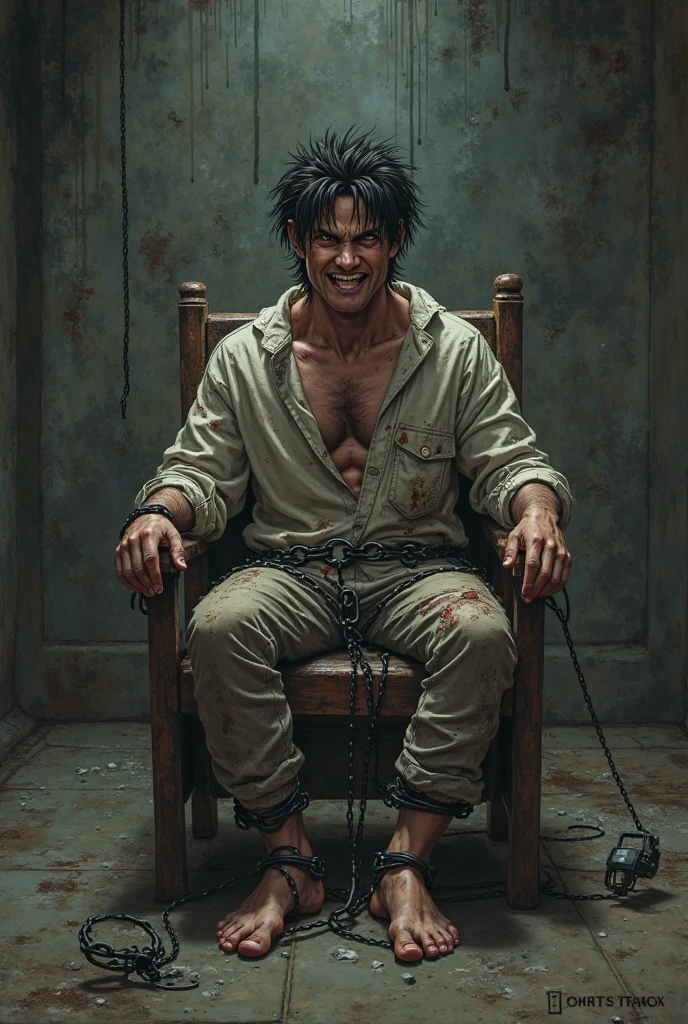 There is a handsome boy named Zarul tangan,feet with black socks tied to a chair and eyes covered with a cloth A man held Zarul&#39;s feet and tickled Zarul&#39;s soles with chicken feathers and he laughed with amusement