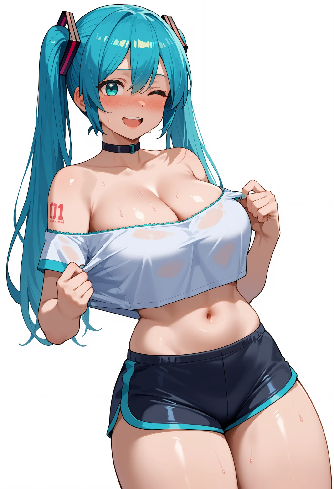 1 Female,High definition,high resolution,Ultra-realistic,8K, aaserena, kr1, multicolored hair, dyed bangs, white shirt, sleeveless, green skirt, tight skirt, miniskirt, pleated skirt,large breasts,European,sexy,Upper body close-up,Photographed from the front,Dynamic Angles,blush, huge tits , happy, wink the eye,facial, sweat,multicolored hair ,(holding a big birthday cake),(show cake),(happy birthday message),((nipples)),((show tits)),(wide thighs:1.4),(white lace panties),(show panties),(from below),(skirt lift:1.4)