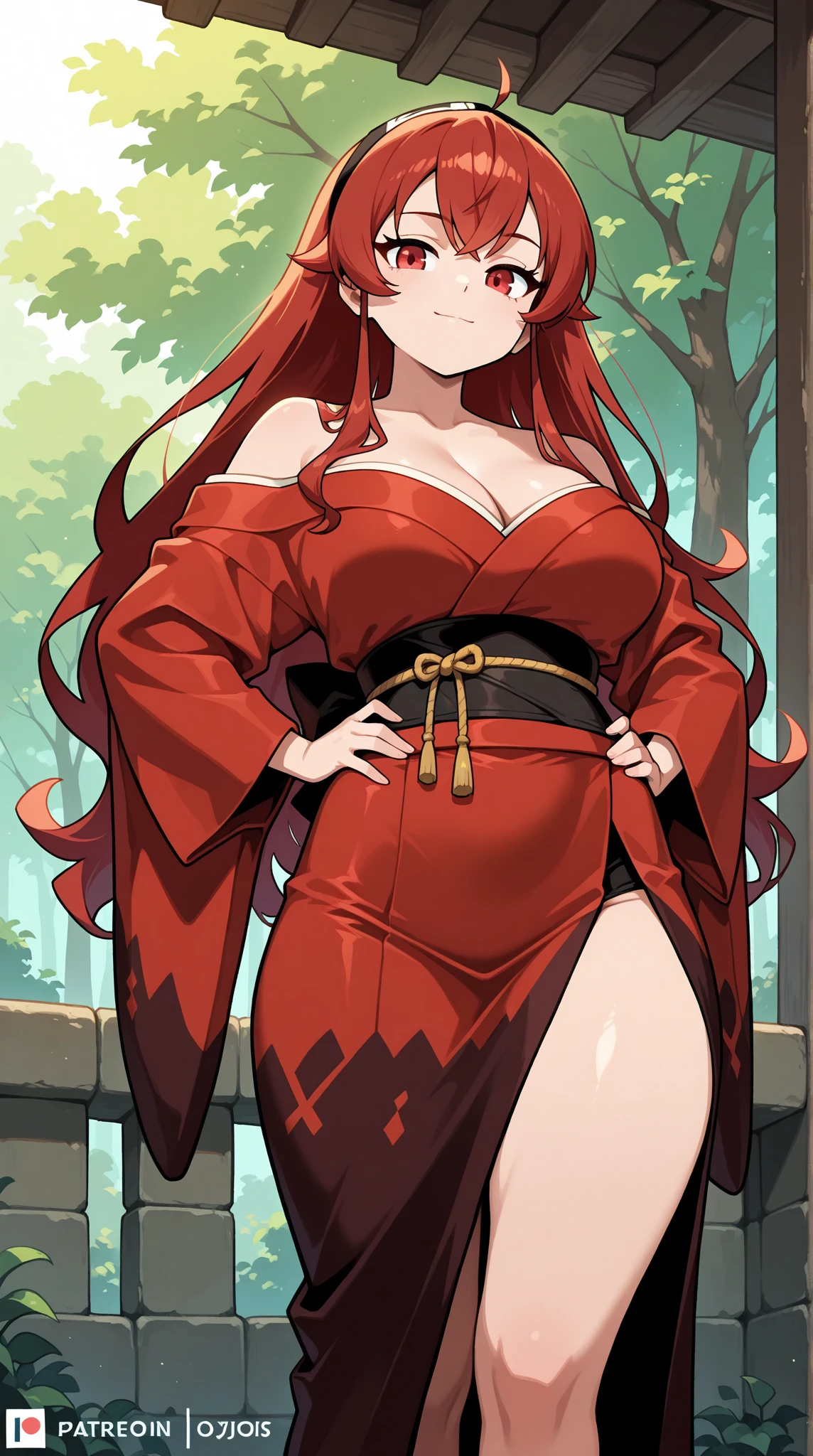 woman, decorated horns, long robes, fog, long curly hair, freckles, solo, masterpiece, reflective, depth of field, caustics, night, forest, leaves, moonlight, eyes, orange hair, green eyes, vines anime in lingerie posing in a room with open doors, seductive anime, grosso, Nezuko, , Nezuko-chan, (sfw) seguro para o trabalho, Oppai, ela tem uma barriga redonda e gorda, Oppai proportions, (Menina anime), Estilo de anime ECCHI, anime, estilo de arte anime moe