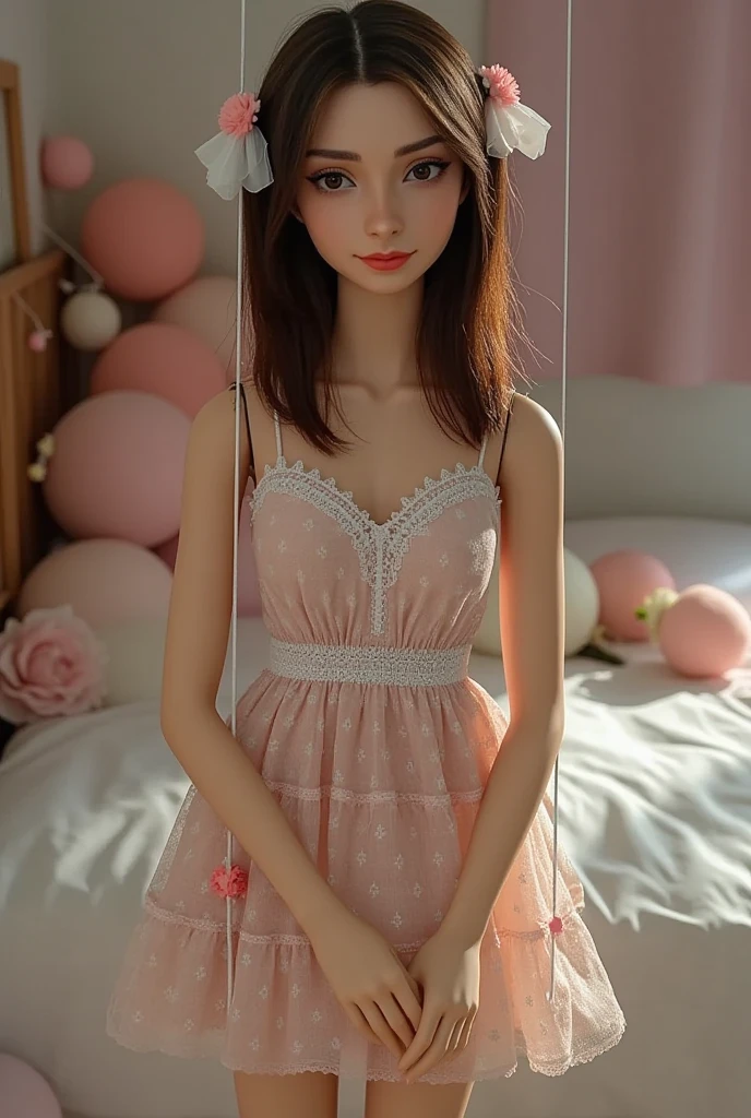 One Girl, alone, masterpiece, Highest quality, Pink cross lace one piece swimsuit, Large ,