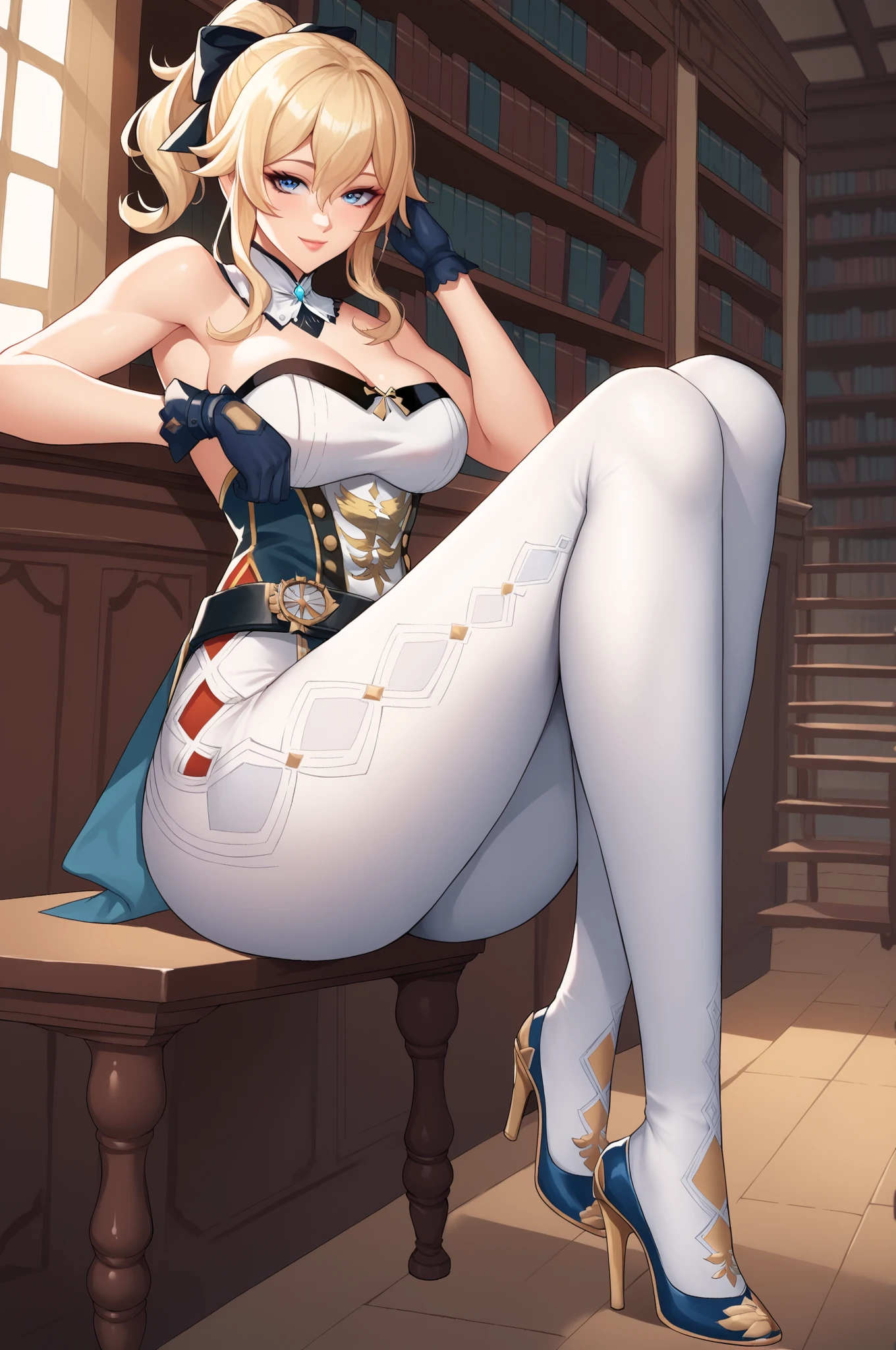 GRANBLUEfantasy,1young_teen_ girl,brown_hair,medium_bob_hair,platina_blond_hair,white_leotard,covered_crotch,thigh-highs,smile,standing,bluesky_landscape_background,slightly_spread_legs,happiness, short_gloves ,solo, r18, navel,relicbuster,short,boots,open_mouth,sitting,knees,blush,shy,bunny_ears