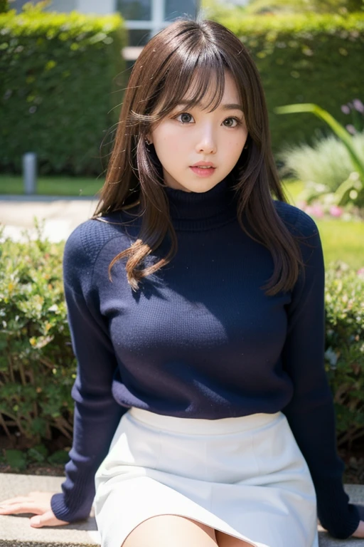 Best Quality、masutepiece、超A high resolution、(Photorealistic:1.4)、adult lady、modeled、long legged、(Thin eyebrows:0.2)、(thin lipss:0.8)、(small nose:0.8)、Appearance without makeup、Knitted sweaters、Bottomless、(Looking up at the sky:1.2)、(Shooting from below:1.2)、Spread your arms、Colossal tits、(the perfect body:1.2)、Park at night、It snows a lot、Frozen hair、By Michelangelo、ulzzang -6500-v1.1