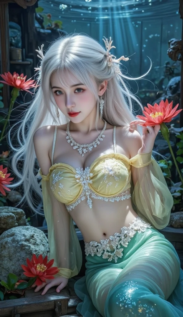 (intense chest expression),top-quality、masterpiece、超A high resolution、(Gold Dragon Armor)、(((Colossal tits))),dragon armor、(((large floral ornament on the head))),(((Detailed Micro Bikini))),(Wearing a beautiful crown made of jewels),(Photorealsitic:1.4)、Raw photo、1人、(((Random hair))、(((Take different poses)))、glowy skin、(((White Chinese Dragon)))、Intricate and ornate hair ornaments、(Looks like a gorgeous jewelry necklace)、(Full Body Angle)、(fight big dragonet bikini)、((beautiful lake background)),(beautiful forest background)、Precipitous cliffs、(Castle background)、((super realistic details))、portlate、globalillumination、(sexypose)、Shadow、octan render、8K、ultrasharp、Colossal tits、Raw skin exposed in the cleavage、metals、Details of complex ornaments、Japan details、highly intricate detail、Blue eyes、Eyes shining towards the camera、Toostock、(Full Body Angle)、(veils)、(((Heavy Big))),((she is wearing a beautiful jeweled bangle.)),
