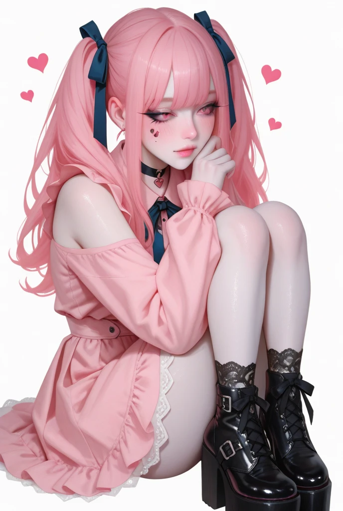 best quality, masterpiece, Highly detailed, Studio lighting, physically-based rendering, 1girl, solo, a clown, colorful, clown hat and flowers, clown costume, gloves, heart drawing on face, light pink hair, white face, wavy hair,
Knees,
Cold glare,
<lora:NijiClown:0.5>