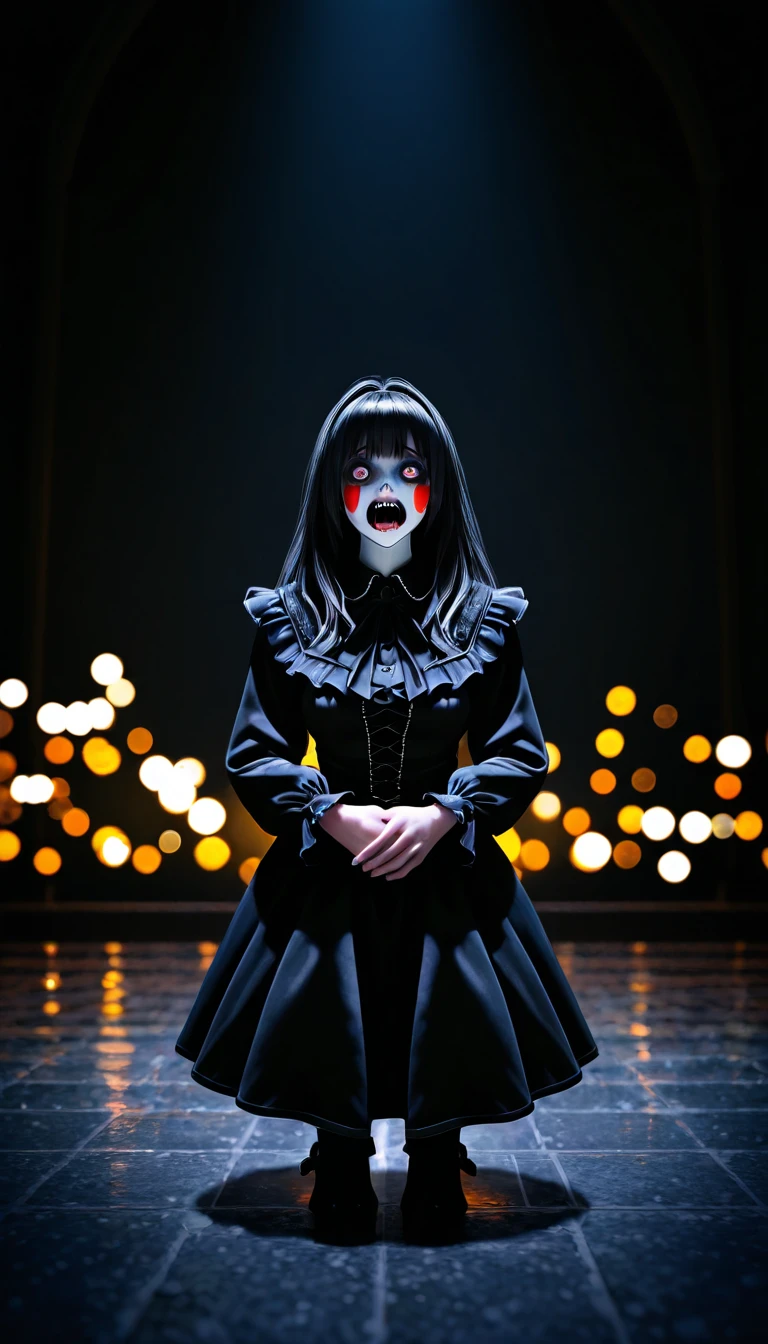 j1gs4w face, mask, cleavage, ((dress))<lora:j1gs4w-000023:1>horror art, dread, Best quality, masterpiece, ultra high res, (photorealistic:1.4), gopro, black hair, begging for mercy, (in arena), standing, creepy, unnerving, unsettling, terrifying, 80mm, horror lighting, dynamic action, full body