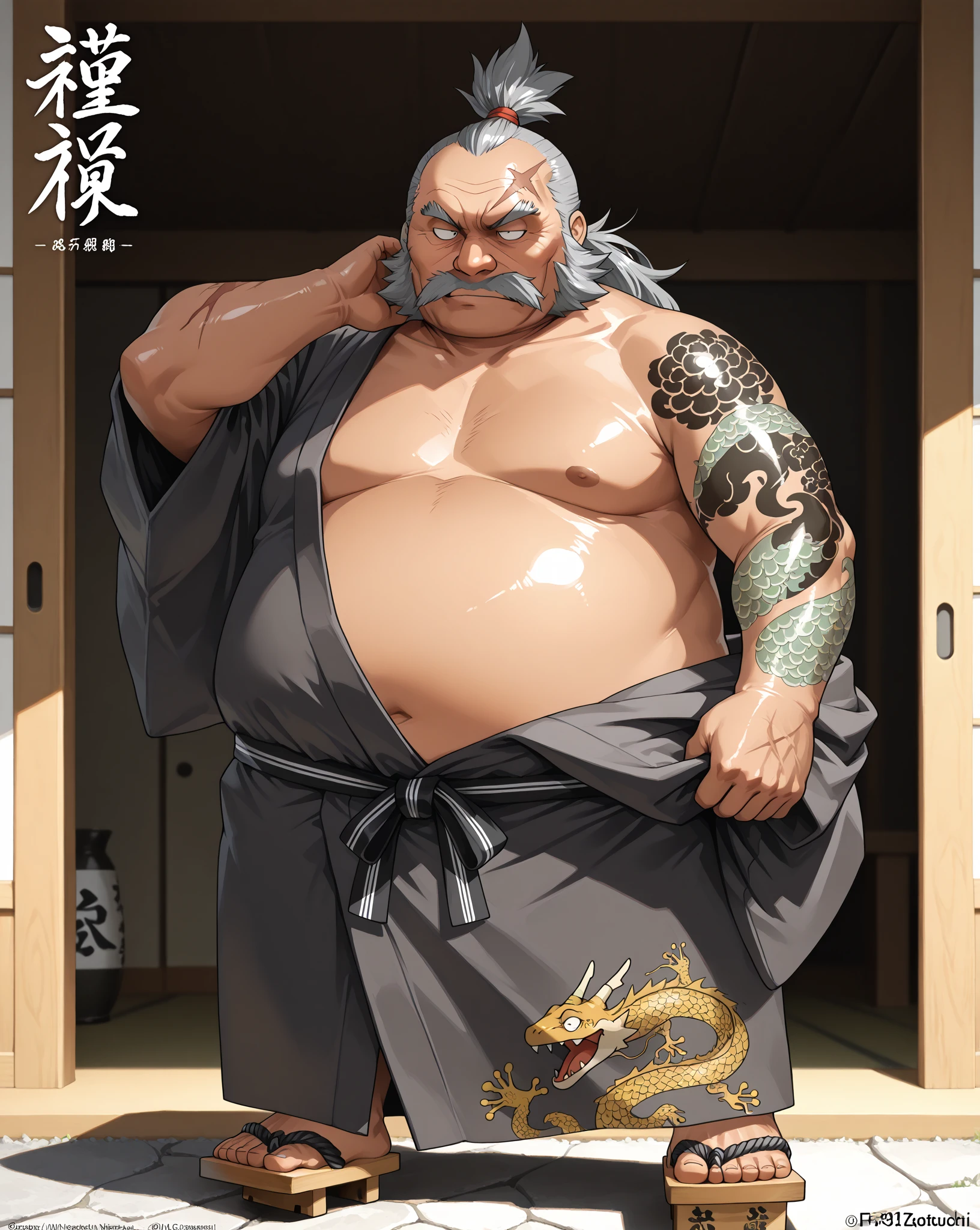 Raised sexy、big breasts exposed cleavage、Bulge a large bag、Huge、Fat man's 、Testicles、Rokushaku、Sexy panties