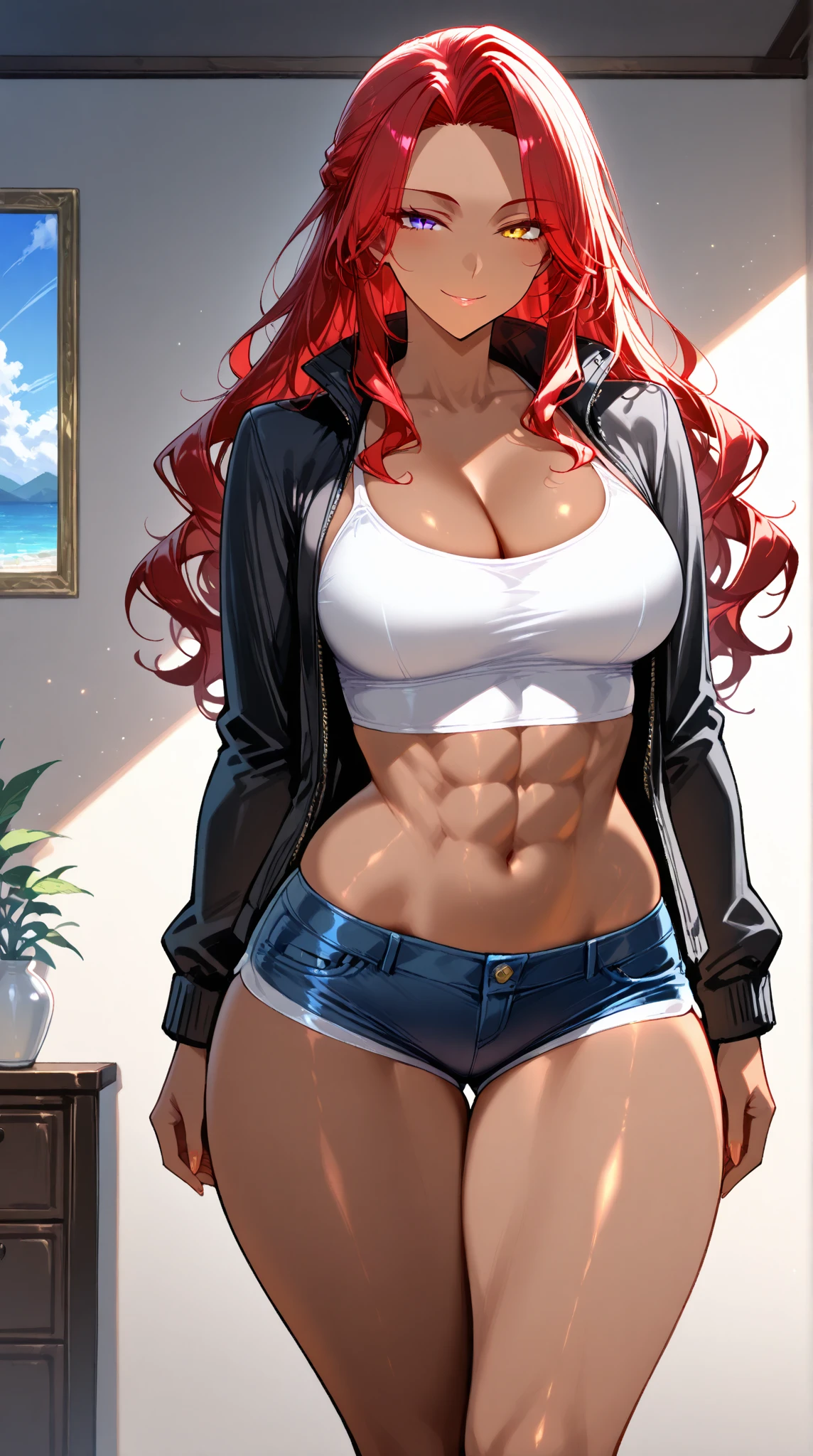 master piece、Top Quality、1 girl in、(Stella Vermillion)、Ligature bracelet、muscular thighs, muscular belly, wide hips, (very thin waist), large breasts, very hard breasts, standing breasts, very hard nipple, ( ((A sexy pose))), wearing red shoes with high heels scene), very hot, well-made hands, red nails, well-made red manicure with lots of details, {{{wearing a well-made bikini, short and very sexy}}}, eye reflection, glowing eyes, (red eyes), lonely, pouting, anime, anime style, cinematic lighting, ray tracing, panorama, Nikon, hard disk, master piece, precise, anatomically correct, skin textured, Super Detail, high quality, best quality, very high resolution, hard disk, 16k