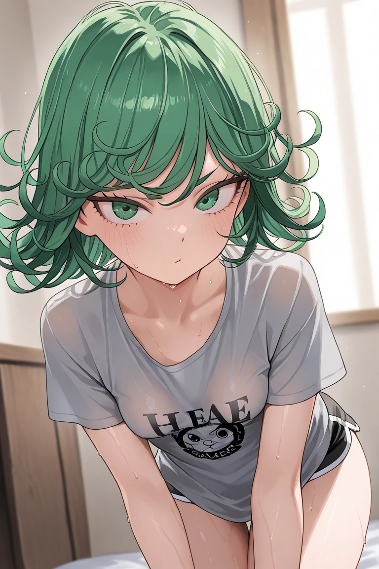 score_9, score_8_up, score_7_up, score_6_up, score_5_up, score_4_up, 1girl, sucrose_(genshin_impact), genshin_impact, green hair, small breasts, collarbone, breasts focus, floox style, \\\\\ jacket,, open clothes, green jacket, green track suit,, sportswear, standing, track jacket, green track pants, track suit, \\\\\ steam, steaming body, sweat, nipple slip, rating_explicit, high resolution, deep breath, blush, shy, embarrassed, head out of frame, grey background, solo,